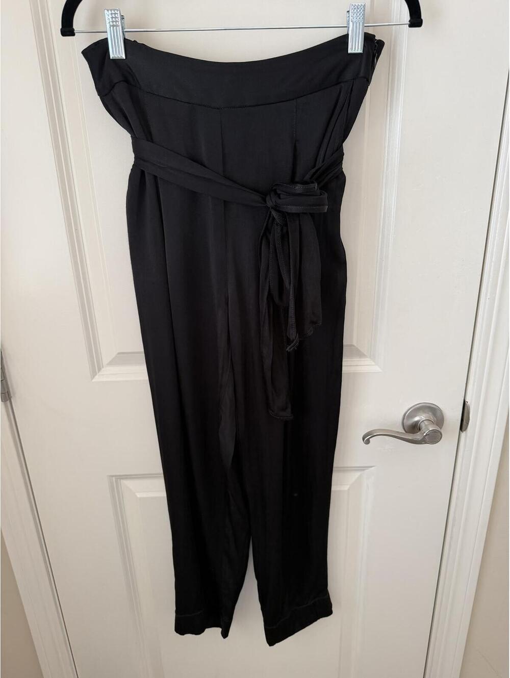 Ettitwa Anthropologie Black Silky Dresspants w/ Tie Belt & Pockets
